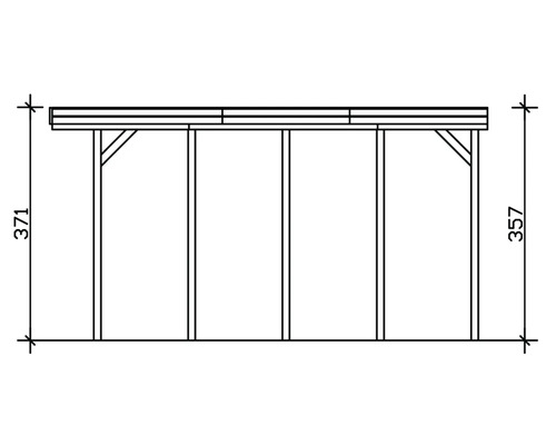 Illustration d''un carport en bois avec les dimensions 371 et 357