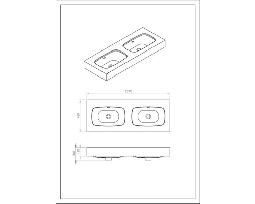 Dessin d''une vasque double avec dimensions