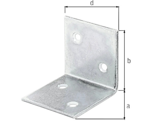 Connecteur d''angle métallique avec dimensions a, b et d