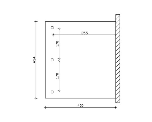 Dessin technique avec dimensions d''un produit: hauteur 434, largeur 400, profondeur 355, espacement des trous de perçage 170