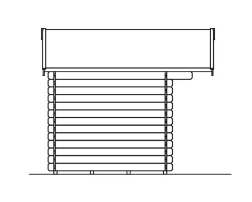 Illustration eines Gartenhauses im Blockbohlenstil
