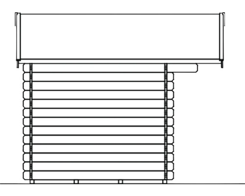 Zeichnung einer Gartenlaube mit Blockbohlenbauweise