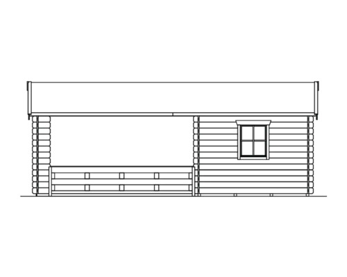 Zeichnung eines Gartenhauses mit Veranda und Fenster