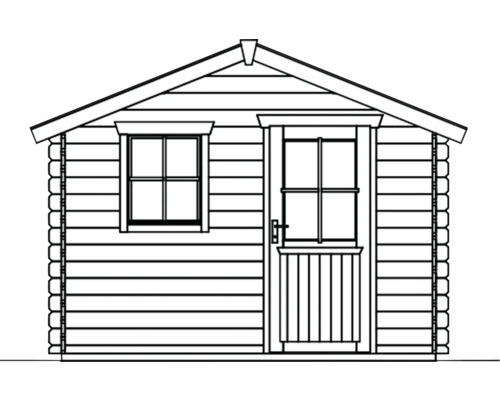 Illustration d''un abri de jardin avec fenêtre et porte.