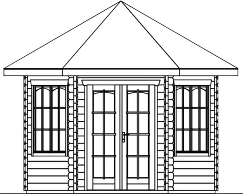 Dessin d''un pavillon de jardin avec porte double et fenêtres