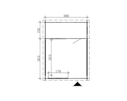 Schéma technique d''une cabane de jardin avec dimensions