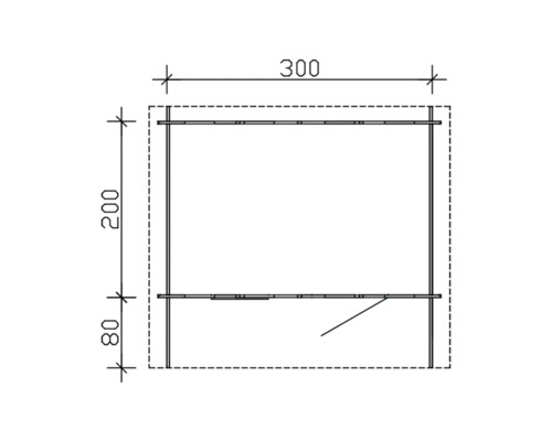 Technische Zeichnung eines Gerätehauses mit Massangaben