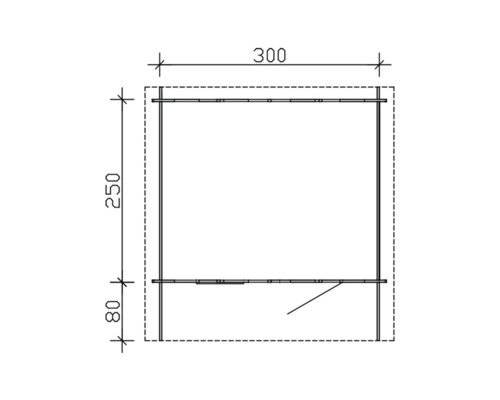 Schéma technique d''une remise de jardin mesurant 300 x 250 x 80 cm