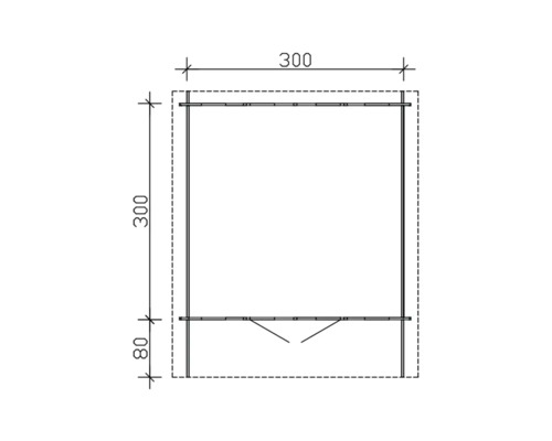 Dessin d''un abri de jardin mesurant 300 x 300 x 80 centimètres.