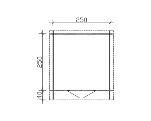 Dessin technique d''une cabane de jardin mesurant 250 centimètres sur 250 centimètres