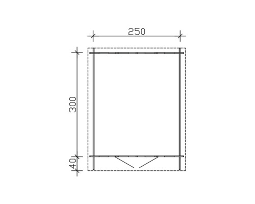 Dessin technique d''un coffre à outils mesurant 250 sur 300 sur 40