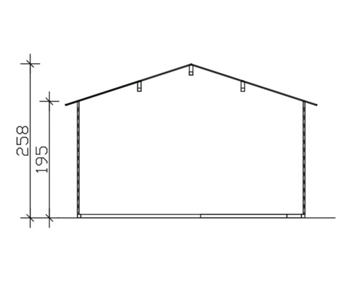 Zeichnung eines Gartenhauses mit Höhenangaben