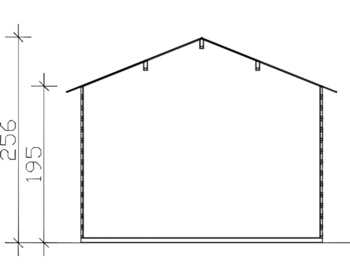 Schnittzeichnung eines Gartenhauses mit Höhenangaben