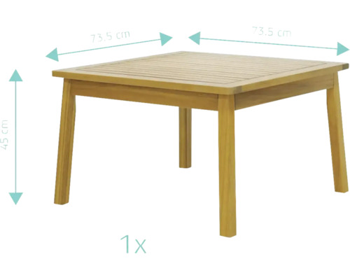 Quadratischer Gartentisch aus Holz, 73,5 x 73,5 x 45 cm