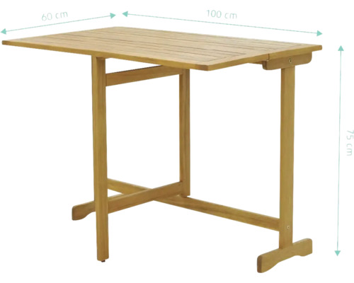 Holztisch mit den Maßen 60 mal 100 mal 75 Zentimeter