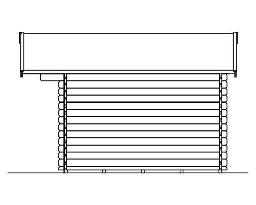 Illustration eines Gartenhauses in Blockbohlenbauweise
