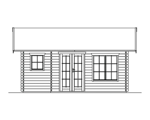 Vue de dessus cabanon de jardin avec porte double et fenêtres