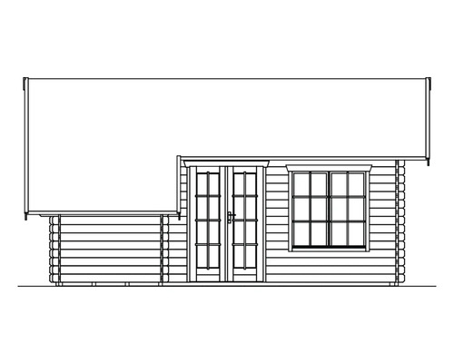 Illustration d''un abri de jardin avec porte double et fenêtre.
