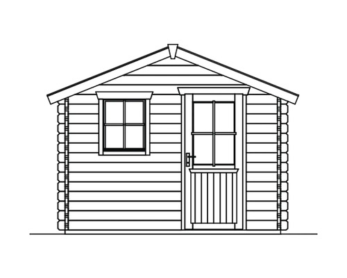 Illustration eines Gartenhauses mit Fenster und Tür