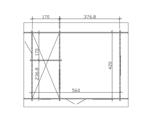 Dessin technique d''un abri de jardin avec dimensions.