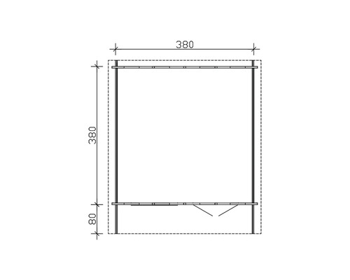 Dachplan Gartenhaus mit den Massen 380 mal 380 Zentimeter