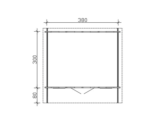 Schéma technique d''une cabane de jardin avec dimensions