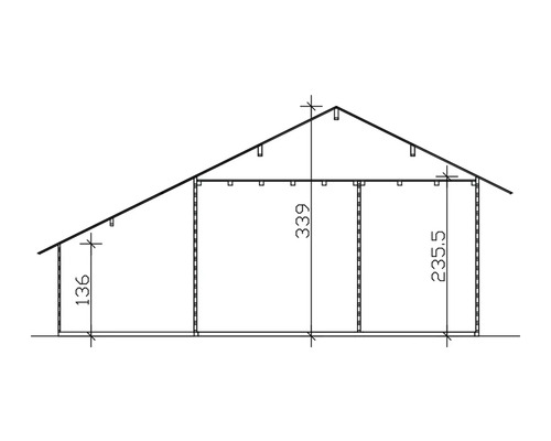 Dessin technique d''une cabane de jardin avec indication de la hauteur