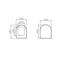Schéma technique d''un couvercle de toilette avec indications de dimensions