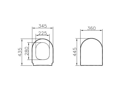 Schéma technique d''un couvercle de toilette avec indications de dimensions