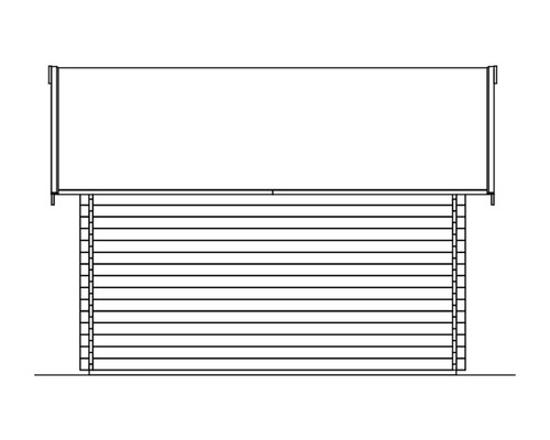 Dessin détaillé d''un abri de jardin avec des panneaux horizontaux en bois et un toit