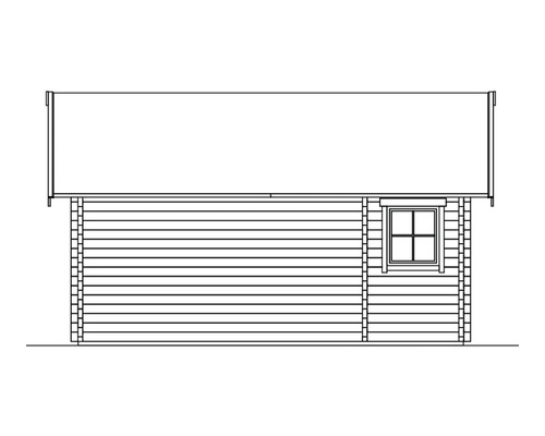 Illustration einer Gartenlaube mit Fenster und Holzwänden