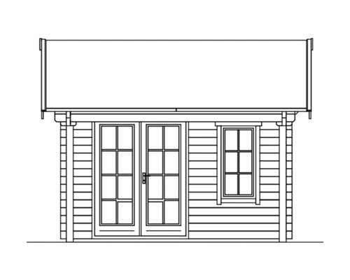 Schéma d''une cabane de jardin avec porte et fenêtre