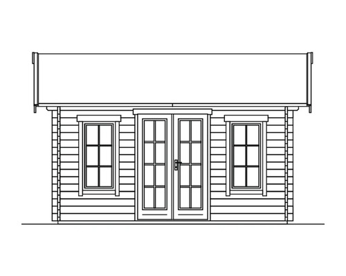 Dessin d''un abri de jardin avec fenêtres et porte double