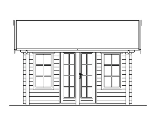 Dessin d''un abri de jardin avec fenêtres et porte double