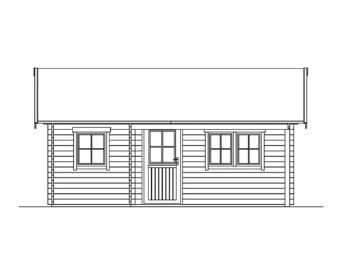 Dessin d''une cabane de jardin avec porte et fenêtres