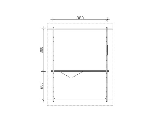Plan d''un abri de jardin mesurant 380 x 300 x 200 centimètres.