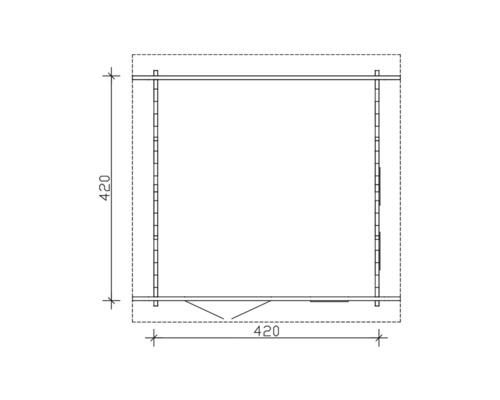 Schéma technique d''un abri de jardin mesurant 420 sur 420 centimètres