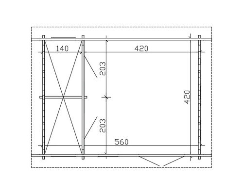 Grundriss eines Gartenhauses mit Massangaben
