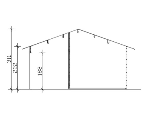 Dessin technique d''un abri de jardin avec indications de hauteur