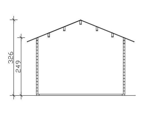 Schéma d''une cabane de jardin avec les dimensions 326 et 249