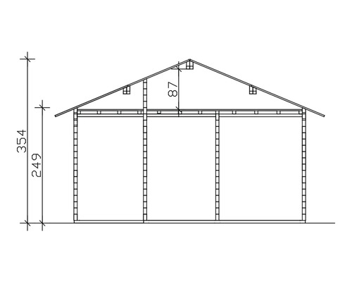 Dessin technique d''une cabane de jardin avec indication de la hauteur
