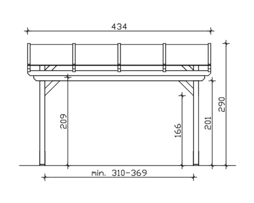 Dessin technique d''un pavillon en bois avec indication des dimensions