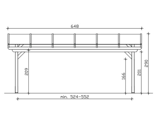 Schéma technique d''un carport avec indications de dimensions
