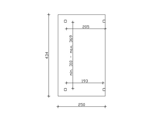 Technische Zeichnung mit Massangaben für ein Bauelement