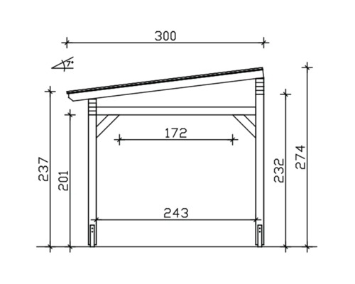 Dessin technique d''un carport avec indications de dimensions.