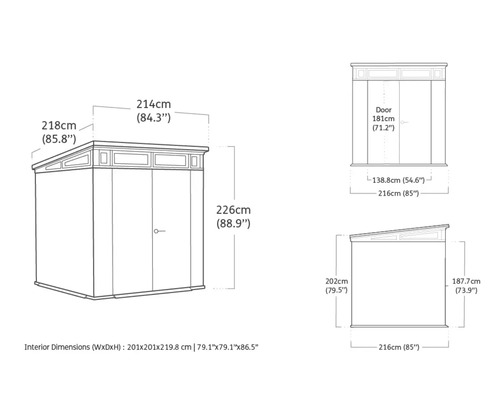 Abbildung der Maße eines Gerätehauses