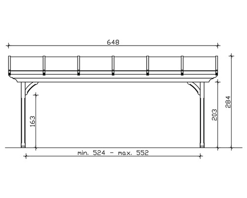 Technische Zeichnung einer Pergola mit Maßangaben
