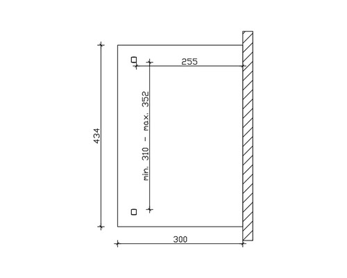 Schéma technique avec dimensions d''un produit, y compris les données de hauteur et de largeur