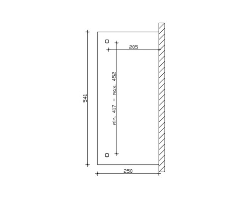 Dessin technique avec dimensions d''un produit, incluant hauteur 541, largeur 250 et profondeur 205.