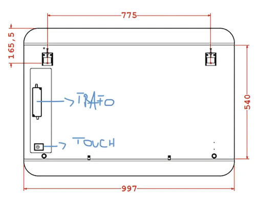 Dessin technique d''un miroir rectangulaire avec dimensions.